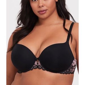 Torrid BLACK & PINK MICROFIBER LACE LIGHTLY LINED T-SHIRT BRA SIZE 42D